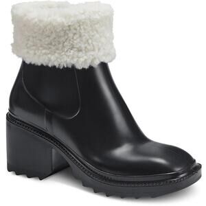 INC Womens Eadin Black Faux Fur Trim Rain Boots Shoes 10 Medium (B,M)